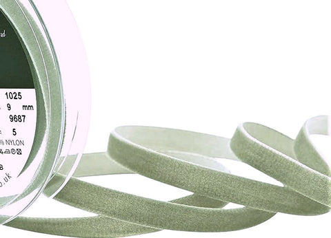 R8581 9mm Khaki Green Nylon Velvet Ribbon by Berisfords