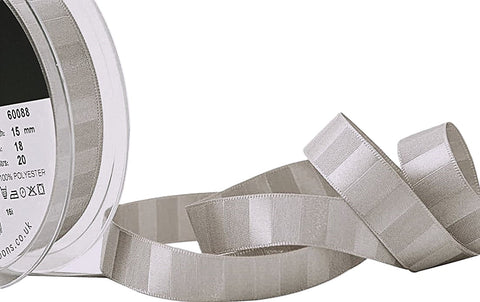 R8627 15mm Silver Grey Tiger Stripe Banded Satin Ribbon by Berisfords