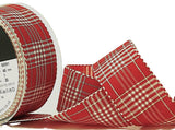 R8650 40mm Red Vintage Style Rustic Plaid Ribbon by Berisfords