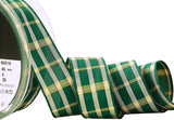 R8689 25mm Green-Yellow-Metallic Gold Tartan Check Ribbon, Berisfords