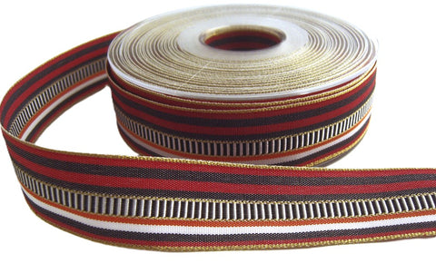 R8698L 25mm Orange, White, Red, Black Metallic Gold Stripe Ribbon,Banded Centre