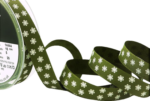 R8722 15mm Cypress Green Rustic Polka Flakes Ribbon, Berisfords