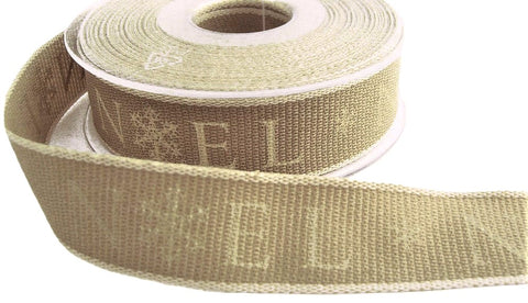 R8742 25mm Cream-Oatmeal NOEL Christmas Hopsack Ribbon, Berisfords