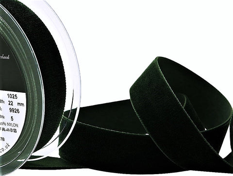 R8869 22mm Olive (Deepest Green) Nylon Velvet Ribbon by Berisfords