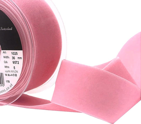 R8917 36mm Blush Rose Pink Nylon Velvet Ribbon by Berisfords