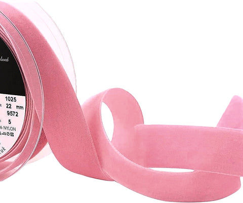 R8933 22mm Blush Rose Pink Nylon Velvet Ribbon by Berisfords