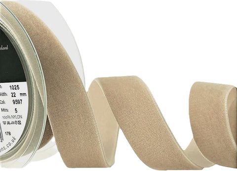 R8934 22mm Earth (Beige) Nylon Velvet Ribbon by Berisfords