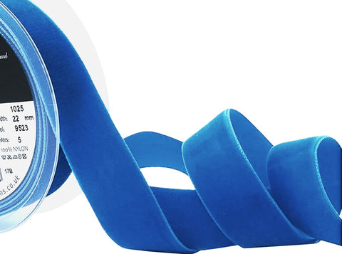 R9035 22mm Corn (Bright Blue) Nylon Velvet Ribbon by Berisfords