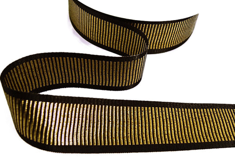 R9507 25mm Gold-Black Metallic Grosgrain Ribbon, Berisfords