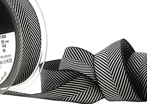 R9109 25mm Black-White Herringbone Woven Jacquard Ribbon