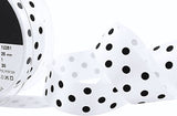 R9191 25mm White-Black Satin Polka Dot Spot Ribbon by Berisfords