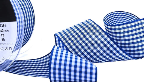 R9320 40mm Royal Blue-White Polyester Gingham Ribbon by Berisfords