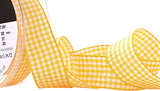 R9347 25mm Gold Yellow-White Polyester Gingham Ribbon by Berisfords