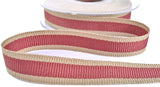 R9387 15mm Dusky Pink-Oatmeal Stripe Hopsack Ribbon by Berisfords