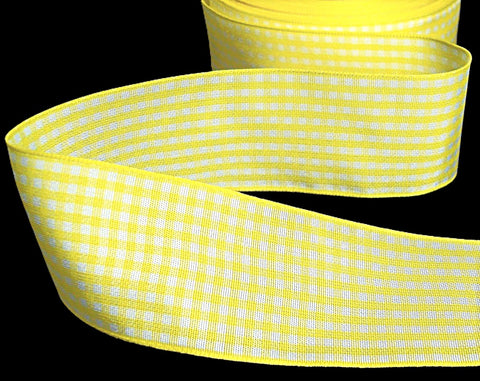 R9419 40mm Lemon-White Polyester Gingham Ribbon by Berisfords