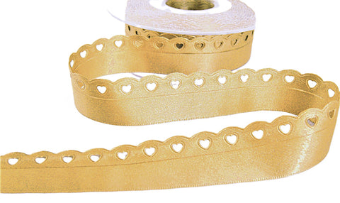 R9441 24mm Honey Gold Satin Love Lace Heart Ribbon by Berisfords