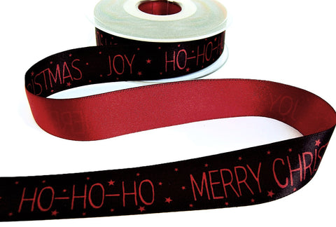 R9471 25mm Red-Black Satin MERRY CHRISTMAS Ribbon, Berisfords