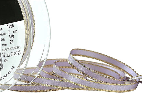 R9493 7mm Orchid Double Face Gold Metallic Edge Satin Ribbon,Berisfords