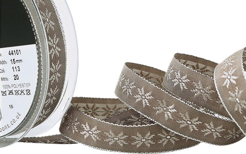 R9504 15mm Taupe-Silver Crystal Metallic Edge Ribbon by Berisfords