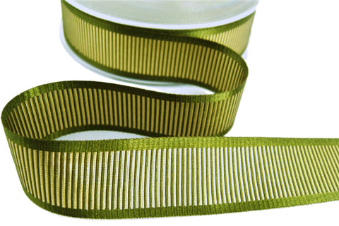 R9508 25mm Cypress Green-Gold Metallic Grosgrain Ribbon, Berisfords