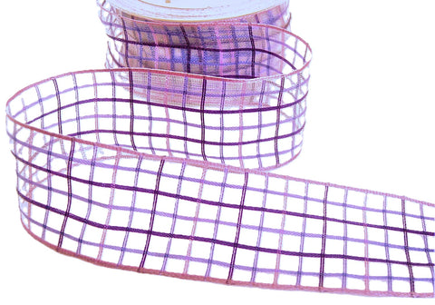 R9651 40mm Purple-Lilac-Pink Sheer Check Ribbon by Berisfords