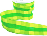 R9660 40mm Greens-Yellows Banded Gingham Ribbon by Berisfords