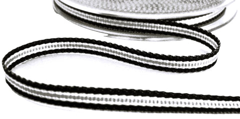 R9670 7mm Black-White-Grey Striped Grosgrain Ribbon by Berisfords