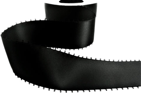 R9671 50mm Black Picot Edge Double Face Satin Ribbon by Berisfords