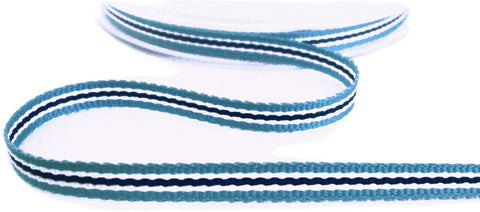 R9677 7mm Blues and White Striped Grosgrain Ribbon by Berisfords