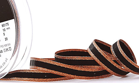 R9689 10mm Metallic Copper-Black Winter Stripe Ribbon by Berisfords