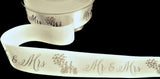 R9735 25mm Ivory-Gold Mr & Mrs Wedding Print Satin Ribbon, Berisfords