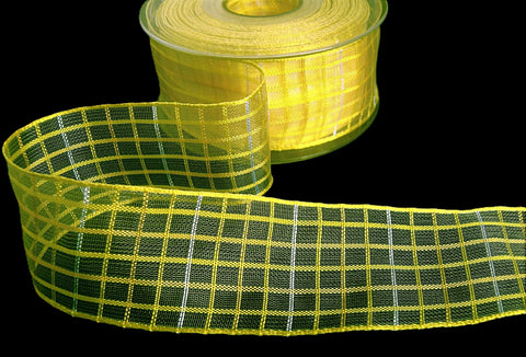 R9773 40mm Yellows and White Sheer Check Ribbon by Berisfords