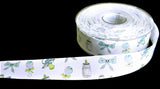 R9774 25mm White Rustic Taffeta Baby Theme Print Ribbon, Berisfords