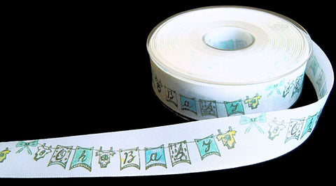 R9783 25mm White Rustic Taffeta Baby Theme Printed Ribbon, Berisfords