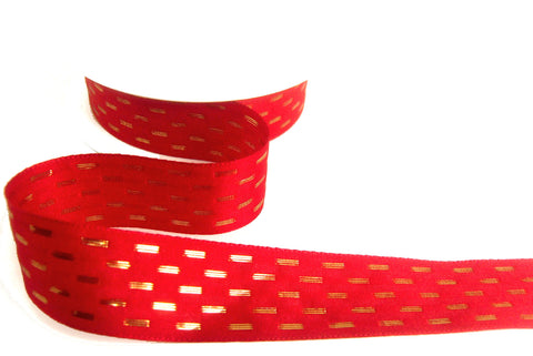 R9814 25mm Red-Metallic Gold Shimmer Stitch Ribbon by Berisfords