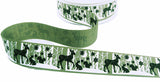 R9837 25mm Green Rustic Taffeta Winter Animals Print Ribbon,Berisfords