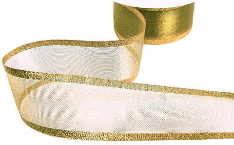 R9839 40mm Gold Metallic Sheer Ribbon-Solid Stripe Edges by Berisfords