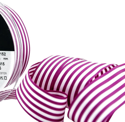 R9866 25mm Fuchsia-White Stripes Soft Touch Taffeta Ribbon, Berisfords