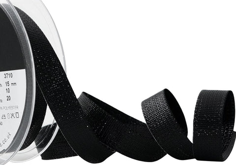 R9900 15mm Black Textured Metallic Sparkle Ribbon by Berisfords