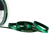 R9902 10mm Green Satin-Gold Merry Christmas Print Ribbon, Berisfords