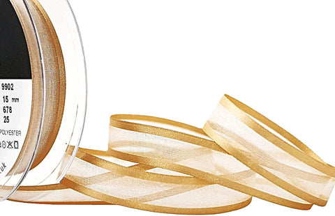 R9914 15mm Honey Gold Satin Edge Sheer Elegance Ribbon by Berisfords