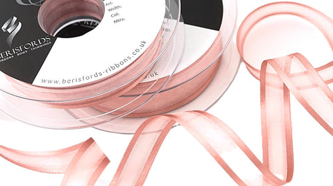 R9915 15mm Rose Gold Pink Satin Edge Sheer Elegance Ribbon, Berisfords