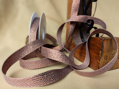 R9937 15mm Rose Gold Metallic Herringbone Ribbon by Berisfords