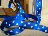 R9940 25mm Royal Blue-White Satin-Polka Dot Spot Print Ribbon Berisfords 