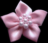 RB333 Pink Satin 5 Petal Poinsettia with Pearl Beads