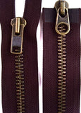 Z2670 YKK 61cm Congo Brown Double Ended Zip, Brass Teeth No.10