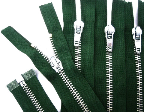 Z5230 56cm Bottle Green Silver Metal Teeth No.5 Open End Zip