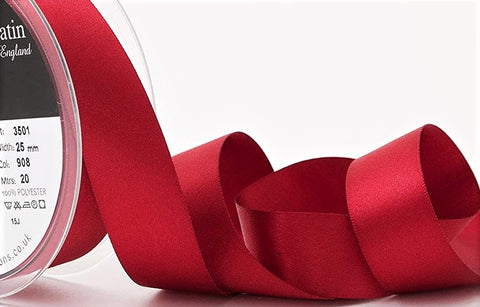 R6252 25mm Scarlet Berry Double Faced Satin Ribbon by Berisfords