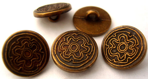 B0796 15mm Antique Brass Metal Shank Button with a Textured Design - Ribbonmoon