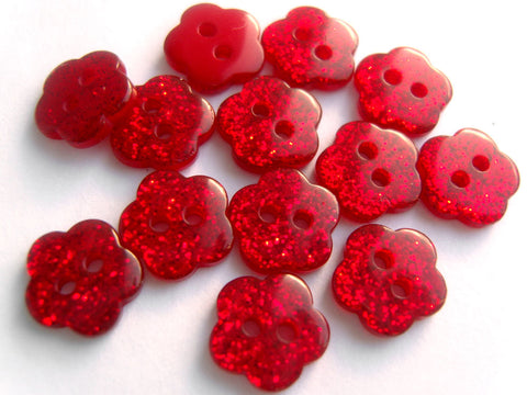 B15120 11mm Red Glittery Flower Shape 2 Hole Button